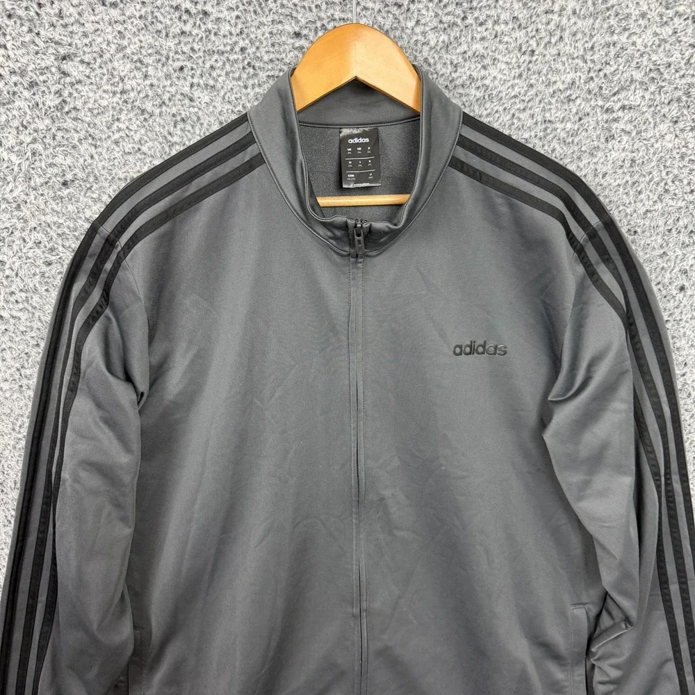 Adidas Jacket Mens 2XL Gray 3-Stripes Track Full Zip Zipper Pockets Athletic